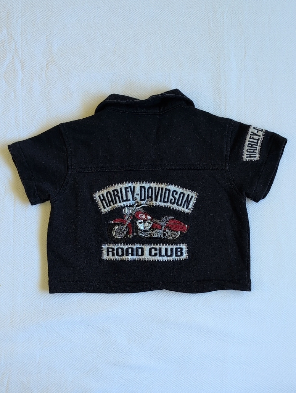 harley-davidson baby snap close short sleeve collared shirt with patches 12m